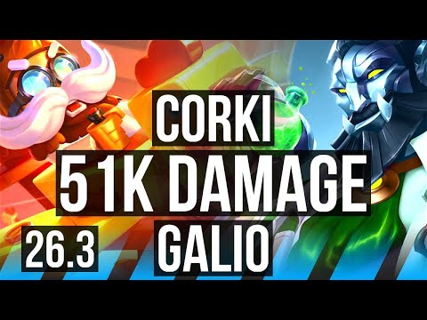 CORKI vs GALIO (MID) | 51K damage | KR Master | 26.3