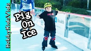 HobbyPig's First Time ICE SKATING! Falls, Slippery Fun w/HobbyBear Too by HobbyKidsTV