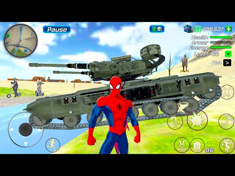 Ropefrog Ninja Spiderhero Driving Army Tank Bikes and Cars Open World Simulator - Android Gameplay.