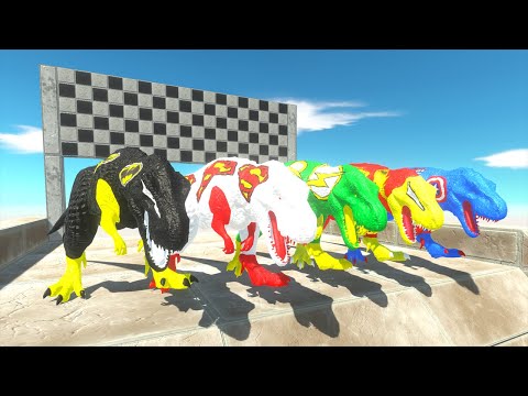 Hunting found Jurassic world evolution Team 5 Flash vs Superman T-rex Superhero Dino Champions Race