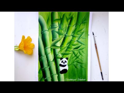 🎍🐨How to Paint Bamboo Trees I Panda I Acrylic Painting I One Stroke Technique I Elakkis ART