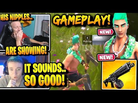 Streamers React to SHIRTLESS Skin Styles + NEW AIR STRIKE Item + Drum Shotgun GAMEPLAY