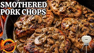 Smothered Pork Chops on the Weber Kettle (Unreal Mushroom Gravy)