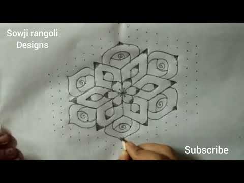 Beautiful and Creative flowers rangoli design with 17*9 dots//BY SOWJI RANGOLI DESIGNS