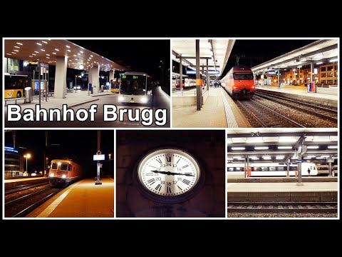 "Brugg, Ihre nächste Verbindung...." / Nachts am Bahnhof Brugg, Aargau, Schweiz 2019