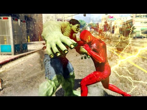 GTA 5 MODS - THE FLASH VS THE INCREDIBLE HULK! GTA 5 SUPERHERO BATTLE! (GTA 5 Mods)