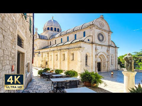 Sibenik Croácia 🇭🇷 Passeio a pé em 4K 2023