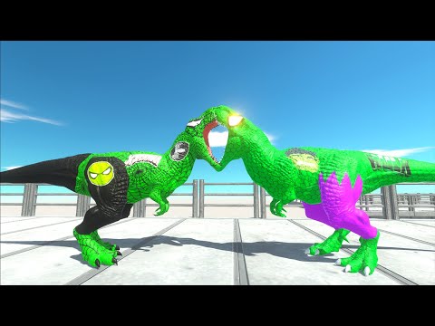 HULK T-REX VS GREEN VENOM SPIDERMAN T-REX DEATH RUN - Animal Revolt Battle Simulator