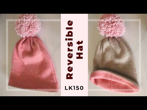 Machine knitting a reversible hat with a removable pompom on LK150 - minimalist style