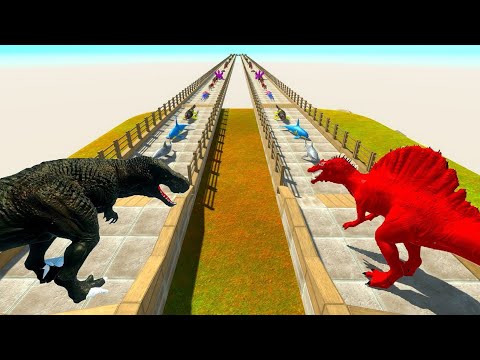 DARK T REX vs RED SPINOSAURUS RACE BATTLE COMPETITION - Animal Revolt Battle Simulator