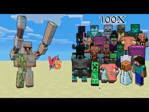 Spinning Iron golem vs Every Minecraft mob X100 - Iron golem Upgrade | mob battle in minecraft