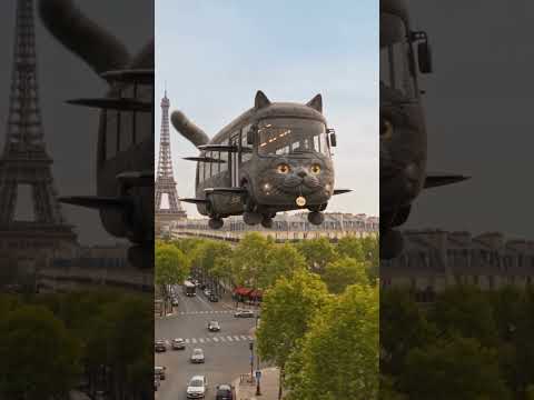 Tito the Catbus on a magical flight over Paris! 🐱🚌 #catbus #paris