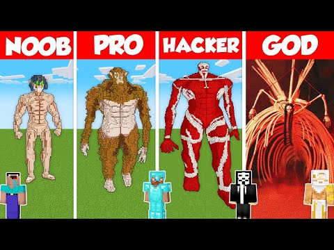 ATTACK ON TITAN STATUE BUILD CHALLENGE - Minecraft Battle: NOOB vs PRO vs HACKER vs GOD / Animation