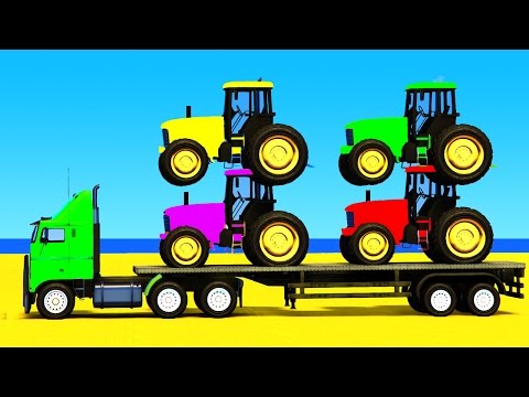 COLOR CARS and FUN TRACTOR with Superheroes 3d in Spiderman Cartoon for Kids and Children Video