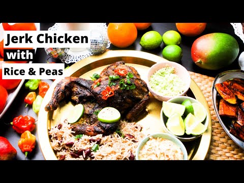 JERK CHICKEN WITH RICE AND PEAS || Jamaican Inspired Whole Jerk Chicken Recipe in the Oven || #DIFK