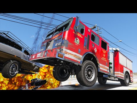 GTA 5 HIGH SPEED FIRETRUCK CRASHES - IMPACT COMPILATION #10