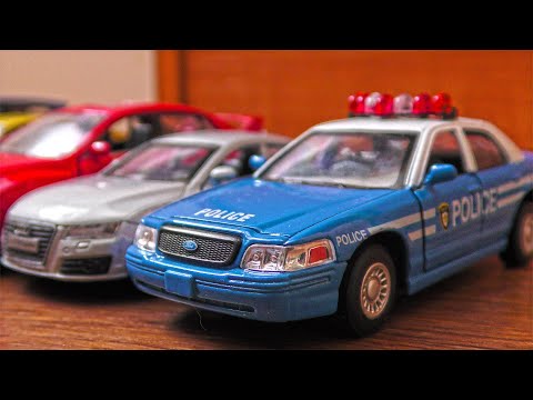 Police Cars Among Ordinary Cars in 4k