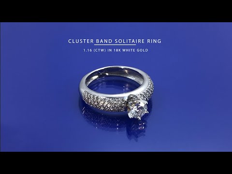 Cluster band solitaire engagement ring 1.16 (ctw) in 18k gold