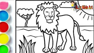 🦁 How to Draw a Cute Lion 🖍️ Easy Coloring for Kids | Step by Step