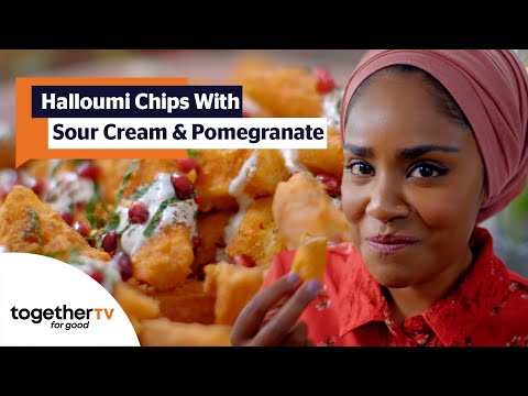 Nadiya Hussain's Amazing Halloumi Chips with Sour Cream & Pomegranate | Nadiya's Party Feasts