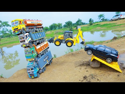 Mercedes Tipper 😭TATA BharatBenz Volvo Dumper @ccident Pulling Out Crane JCB ? Cartoon kids | CS Toy