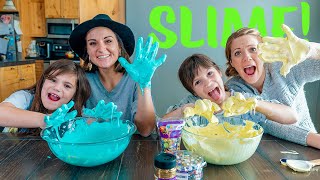 Twins Kate and Lilly Make Fluffy Slime - DIY Science Experiment!