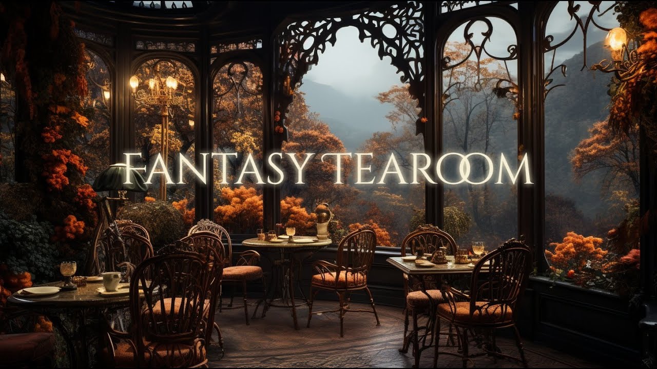 Fantasy Tearoom Ambience and Music | peaceful late autumn afternoon with tea and a book