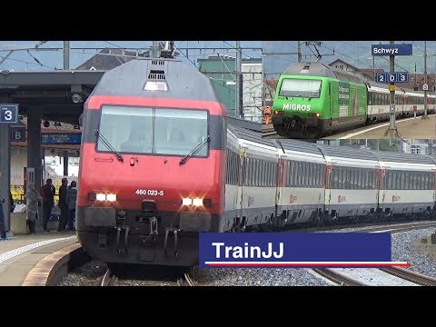 ▶ SBB Re 460 & InterRegio Swiss Trains | Bahnhof Schwyz - Gotthardbahn | IR26 - IR 46