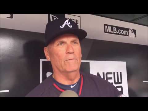 Braves interim manager Brian Snitker meets with the media in Pittsburgh