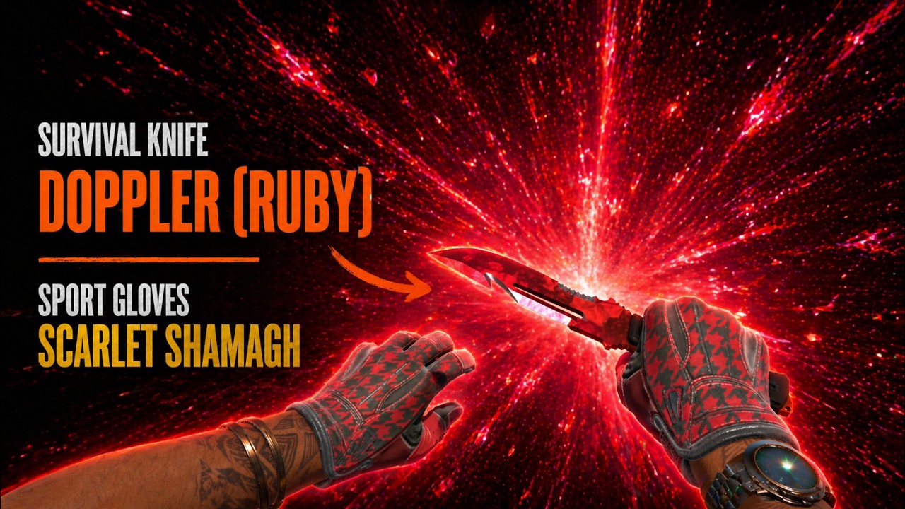 ★ Survival Knife | Doppler (Ruby) + ★ Sport Gloves | Scarlet Shamagh