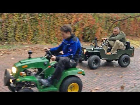 MINI John Deere CHILDREN gasoline TRACTOR for Little Heroes v Kids JEEP Racing!