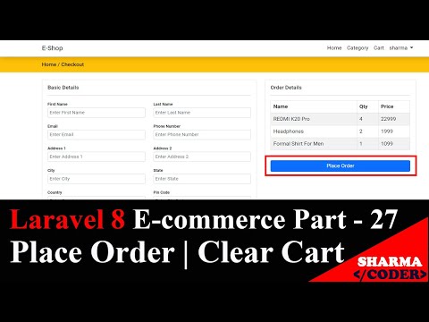 Laravel 8 E com Part 27 Checkout and Place order in laravel | Store order items in DB | Clear Cart