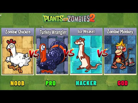 MONKEY ZOMBIE vs TURKEY vs CHICKEN vs ICE WEASEL - Who Will Win? - PvZ 2 Zombie Vs Zombie
