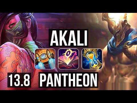 AKALI vs PANTHEON (MID) | 6 solo kills, 400+ games, Godlike | KR Grandmaster | 13.8