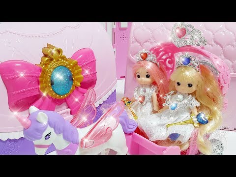 Baby doll bag house change dress with surprise eggs and unicorn pink carriage toys play