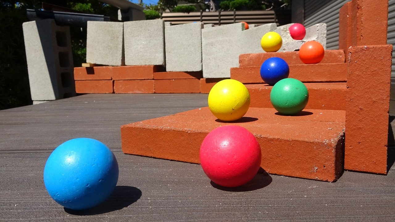 Marble Run Race ☆ Brick & Concrete Block Staircase Course