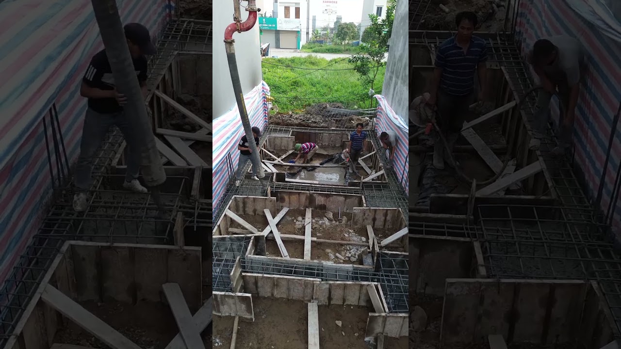 Pumping concrete for urban tube house foundation