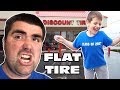 Kid Temper Tantrum Hammers Screw In Family Van S Tire Original