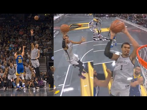 Steph Curry hits 3 over Wemby like Olympics then Wemby self lob off glass for dunk