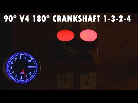 AudioVisual demonstration of 90 degree V4 180 degree crankshaft firing order 1 3 2 4
