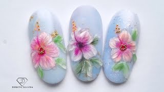3D gel hibiscus flower nail art. 🌺 Summer 3D nail art