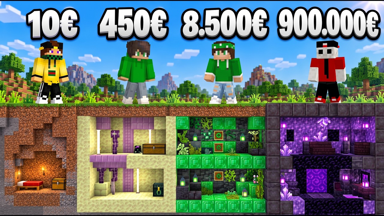 0€ vs 1€ vs 10.000€ vs 1.000.000€ GARA DI COSTRUZIONE BASI SEGRETE - MINECRAFT