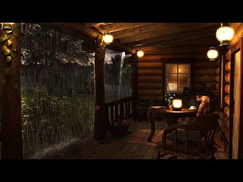 Cozy Cabin Porch with Heavy Rainstorm - Relaxing Rain Sounds for Sleeping, Studying & Relax 8 Hours