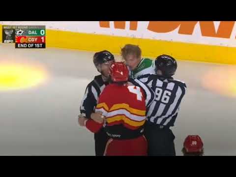 Matthew Tkachuk vs Michael Raffl Fight Calgary Flames vs Dallas Stars Playoffs Game 1 First Round