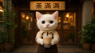 A Day in the Life of a Hardworking Milk Tea Shop Cat 🐾 | Ultra-Realistic Cute Cat Animation