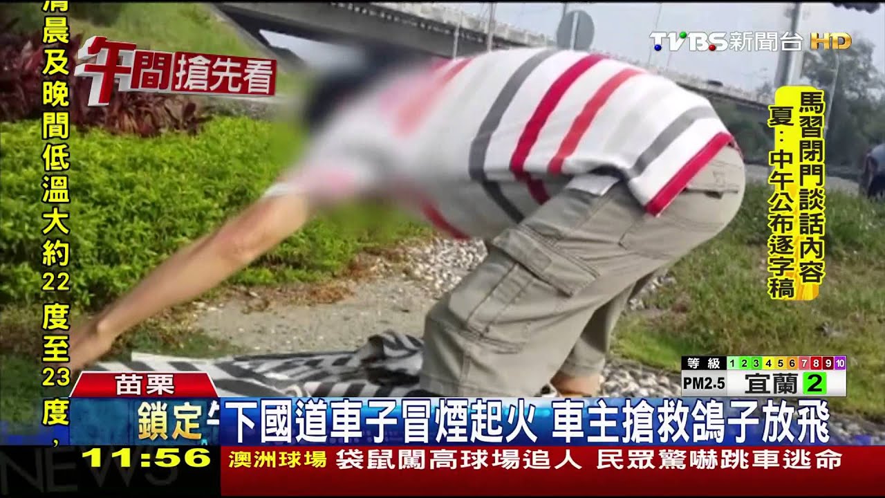 下國道車子冒煙起火 車主搶救鴿子放飛