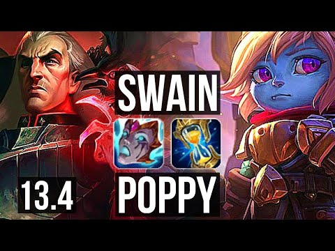 SWAIN vs POPPY (TOP) | 7/0/9, 700+ games, 1.1M mastery, Godlike | KR Master | 13.4