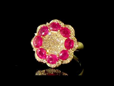 Lady's 14k White Gold with Yellow Gold Finish 3.86ct (TW) Ruby and Diamond Floral Design Ring
