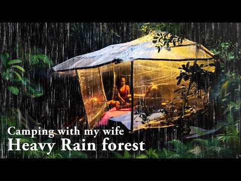 HEAVY RAIN CAMPING - Building an Amazing PLASTIC WRAP Survival Shelter in Rainforest | NATURE SOUNDS