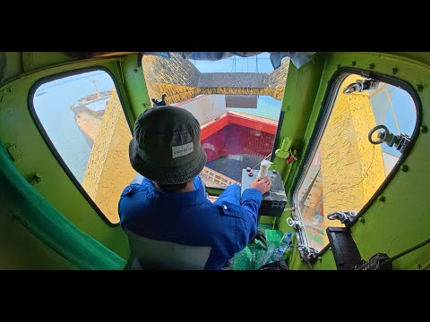 Coal loading and unloading !!! next vessel loading unloading pov #1. #crane #buldozer  #shipcrane